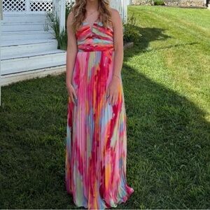Xscape Vibrant Pink and Red Maxi Dress